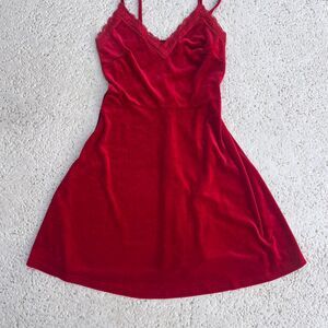Red velvet mini dress with lace detailing size XS